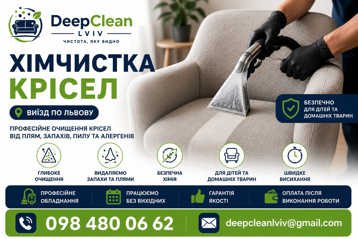 Крісло до та після очищення